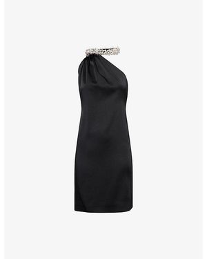 Stella McCartney Embellished Halterneck Asymmetric Satin Mini Dress - Black