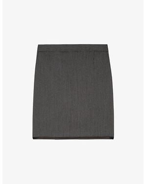 The Kooples High-Rise Straight-Cut Striped Stretch-Wool Mini Skirt - Gray