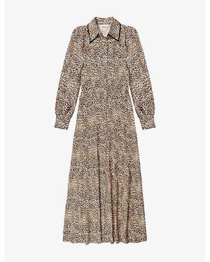 Ro&zo Collared Leopard-Print Woven Maxi Dress - Natural