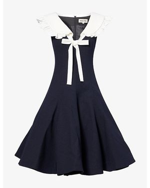 ShuShu/Tong Contrast-Collar Bow-Embellished Wool Midi Dress - Blue