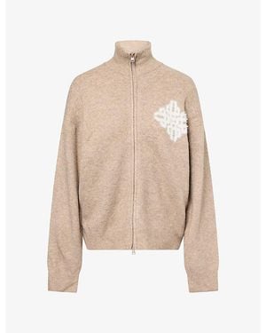The Couture Club Fluffy Funnel-Neck Zip Knit Jumper - Natural