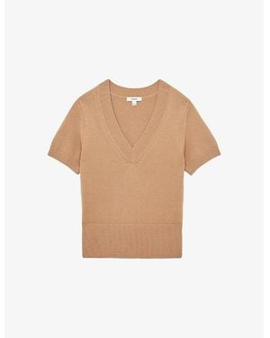 Reiss Valerie V-Neck Cotton And Wool-Blend Knitted Top - Natural