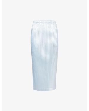 Issey Miyake Glossed Metal Pleats Knitted Midi Skirt - Blue