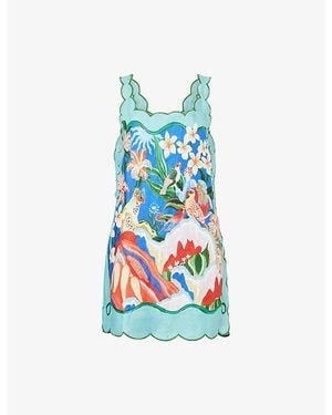 FARM Rio Garden Of Life Printed Linen Mini Dress - Blue