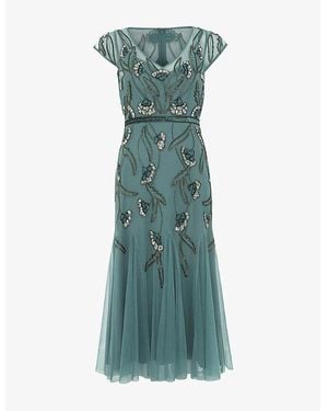 Phase Eight Evonne Bead-Embellished Short-Sleeve Woven Midi Dress - Green