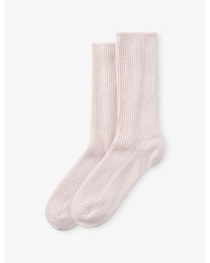 The White Company Ribbed Mid-Calf Cashmere Bed Socks - Pink