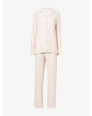 THE NAP CO Printed Ribbed Long-Sleeve Modal-Jersey Pajama Set - Natural