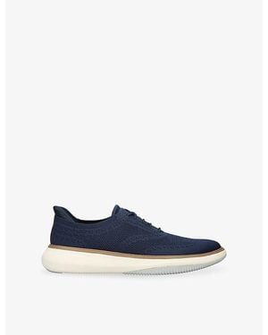 Cole Haan Grand Phaze Stitchlite Knitted And Leather Oxford Shoes - Blue