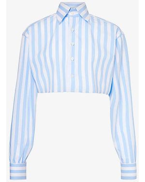 Woera Light Stripe Stripe-Print Cropped Cotton Shirt - Blue