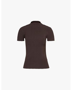 REMAIN Birger Christensen Ribbed Short-Sleeves Knitted Top - Brown