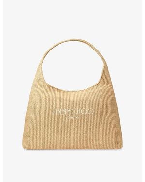 Jimmy Choo Beach Diamond Logo-Embroidered Hobo Raffia Bag - Natural