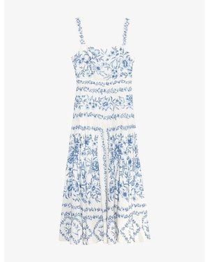 Phase Eight Torin Floral-Print Linen-Blend Midi Dress - Blue