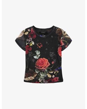 AllSaints Ellie Floral-Print Mesh T-Shirt - Black