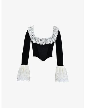 House Of Cb Jacinda Lace-Trim Velvet Corset Top - Black