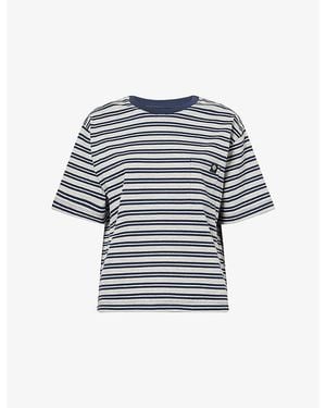 The Couture Club Patch-Pocket Striped Cotton-Jersey T-Shirt - Blue