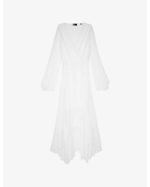 The Kooples Lace-Trim Pleated Woven Maxi Dress - White