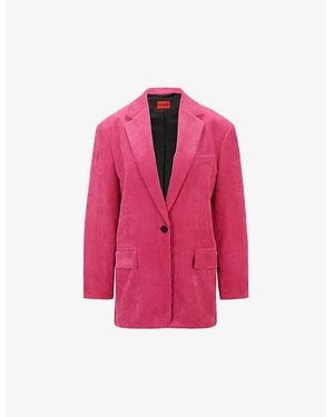 HUGO Regular-Fit Single-Breasted Stretch-Corduroy Jacket - Pink