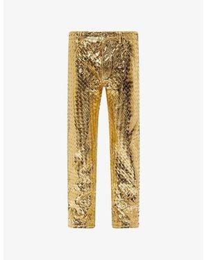Bottega Veneta Intrecciato-Weave Straight-Leg Laminated-Leather Pants - Yellow