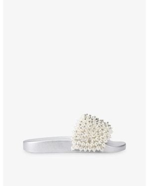 Kurt Geiger Meena Eagle Beaded Woven Slides - White