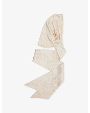 GRACE FAENA Leopard Satin Headscarf - White