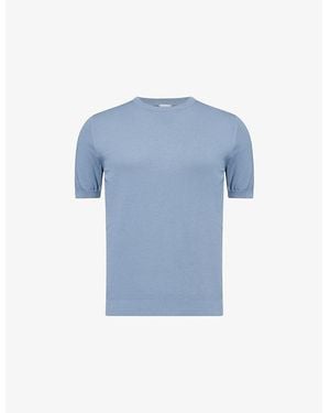 Eleventy Regular-Fit Short-Sleeves Cotton Jumper - Blue