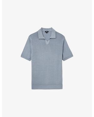 Reiss Rook Open-Collar Merino Wool Polo Shirt - Blue