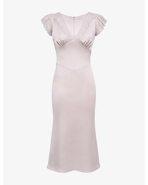 House Of Cb Odessa Lace-Trim Satin Midi Dress - Pink