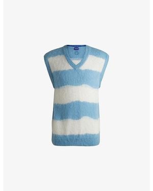 HUGO Striped V-Neck Knitted Vest - Blue