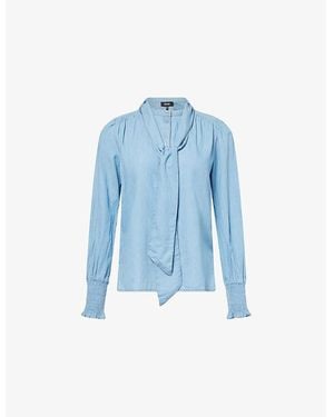 ME+EM Cotton Chambray Blouse - Blue