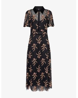 ME+EM Autumn Floral-Embroidery Woven Maxi Dress - Black