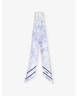 Maje Narrow Floral-Print Silk Scarf - Blue