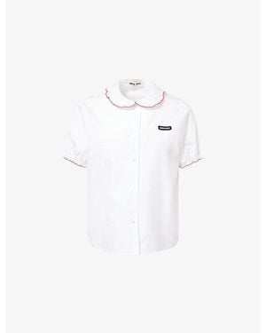 Miu Miu Embroidered Scalloped-Trim Cotton Shirt - White