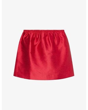 Reformation Elva Elastic-Waist Satin Mini Skirt - Red