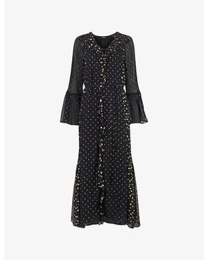 Whistles Metallic Dot-Print Woven Midi Dress - Black