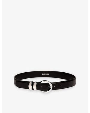 Sandro Smooth Buckle-Embellished Leather Belt - Black
