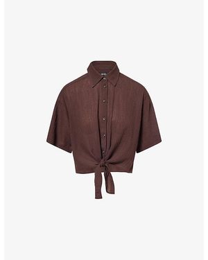 ME+EM Tie-Front Short-Sleeve Cotton Top - Brown