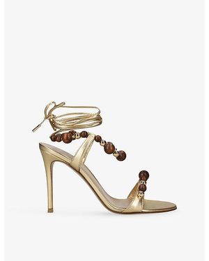 Gianvito Rossi Bead-Embellished Leather Sandals - Metallic