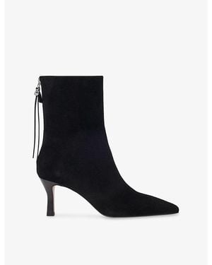 Maje Zipped Heeled Suede Ankle Boots - Black