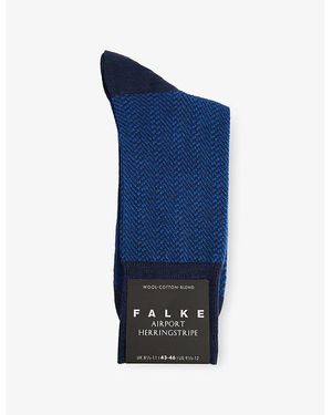 FALKE Airport Herringstripe Wool And Cotton-Blend Socks - Blue