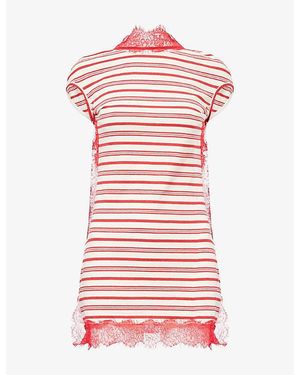 Christopher Esber Stripe-Pattern Lace-Trim Cotton-Jersey Mini Dress - Pink