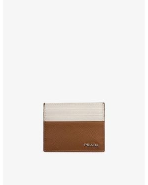 Prada Logo-Plaque Saffiano Leather Card Holder - Brown