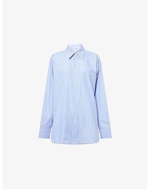 Hunza G Embroidered Striped Cotton-Poplin Shirt - Blue