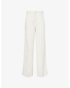 ME+EM Leg Elongator Striped Tweed Linen And Cotton-Blend Trousers - White