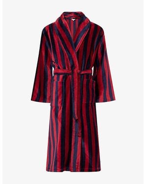Derek Rose Aston Striped Terry-Cotton Robe - Red