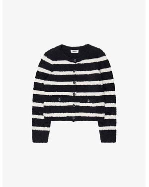 Ro&zo Striped Bouclé Knitted Cardigan - Blue