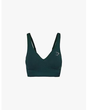 GYMSHARK Woodland/ Marl Vital Seamless 2.0 V-Neck Stretch-Woven Vbra - Black