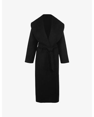 House Of Cb Cocoon Draped-Shawl Wool-Blend Coat Xs (A-C Cup) - Black