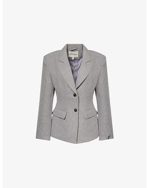 The Couture Club Herringbone Notch-Lapels Knitted Blazer - Grey