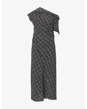 Erdem Asymmetric Checked Cotton-Blend Maxi Dress - Gray