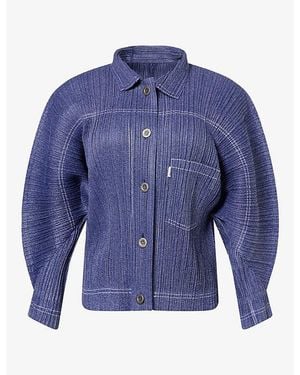 Pleats Please Issey Miyake Structured Pleated Denim Jacket - Blue